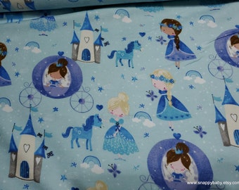 Flannel Fabric - Fairy Princess Blue - By the yard - 100% Cotton Flannel