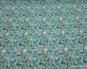 Flannel Fabric - Countryside Flowers Aqua - By the yard - 100% Cotton Flannel