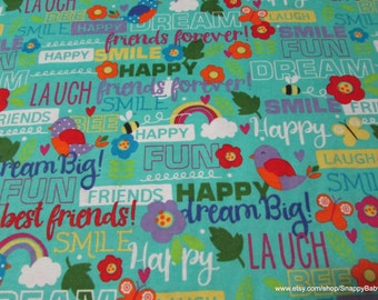 Flannel Fabric - Friendship Words - By the Yard - 100% Cotton Flannel