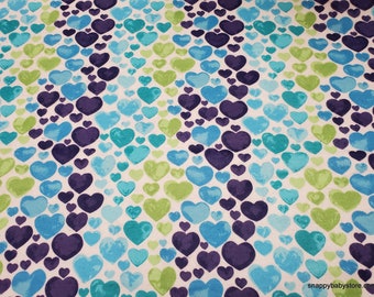 Flannel Fabric - Watercolor Hearts Blue Purple - By the yard - 100% Cotton Flannel