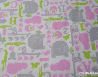 Flannel Fabric - Baby Animals Pink on White - By the Yard - 100% Cotton Flannel