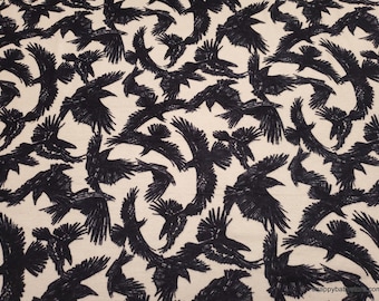 Flannel Fabric - Tossed Crows on Cream - By the yard - 100% Cotton Flannel