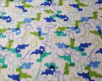 Flannel Fabric - Blue Green Dinosaurs - By the yard - 100% Cotton Flannel