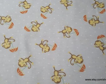 Flannel Fabric - Noah's Ark Tossed Monkey - By the yard - 100% Cotton Flannel