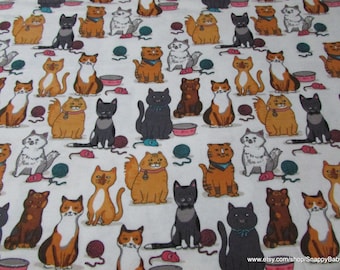 Flannel Fabric - Kitty Mice and Yarn - By the yard - 100% Cotton Flannel