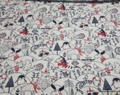 Christmas Flannel Fabric - Forest Animals Doodled - By the yard - 100% Cotton Flannel