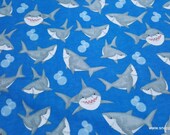 Flannel Fabric - Sharks and Bubbles on Blue - By the yard - 100% Cotton Flannel