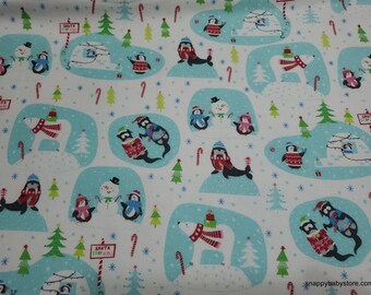 Christmas Flannel Fabric - Winter Animal Scenes - By the yard - 100% Cotton Flannel