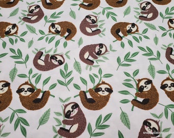 Flannel Fabric - Sleepy Sloths - By the Yard - 100% Cotton Flannel