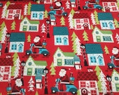 Christmas Flannel Fabric - Santa on Scooters - By the yard - 100% Cotton Flannel