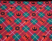 Christmas Character Flannel Fabric - Star Wars Holiday Plaid - By the yard - 100% Cotton Flannel