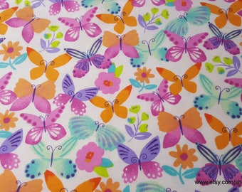 Flannel Fabric - Watercolor Butterflies on White - By the yard - 100% Cotton Flannel
