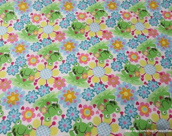Flannel Fabric - Happy Froggie Floral - By the yard - 100% Cotton Flannel