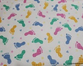 Flannel Fabric - Pastel Baby Footprints - By the Yard - 100% Cotton Flannel