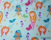 Flannel Fabric - Mermaid Fairy Tales Aqua Premium - By the yard - 100% Premium Cotton Flannel