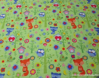 Flannel Fabric - Woodland Fox and Owls - By the yard - 100% Cotton Flannel