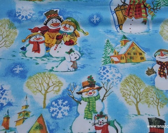 Christmas Flannel Fabric - Snowman Family - By the yard - 100% Cotton Flannel