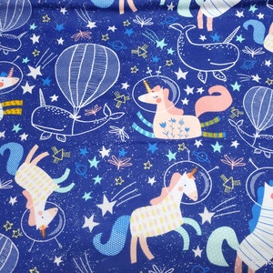 Flannel Fabric - Unicorn Space Doodle on Blue - By the yard - 100% Cotton Flannel