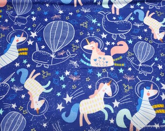 Flannel Fabric - Unicorn Space Doodle on Blue - By the yard - 100% Cotton Flannel