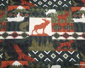 Flannel Fabric - Autumn Patchwork Animals - By the yard - 100% Cotton Flannel