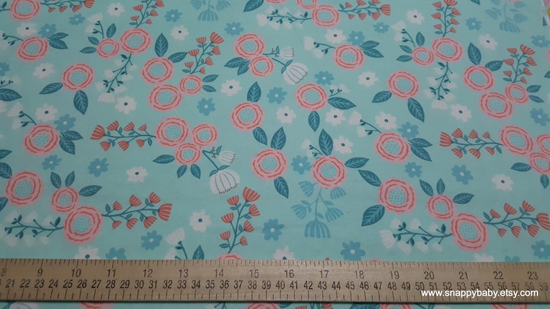 Flannel Fabric Hanna Mint Pink Floral By the yard 100% Cotton Flannel image 2