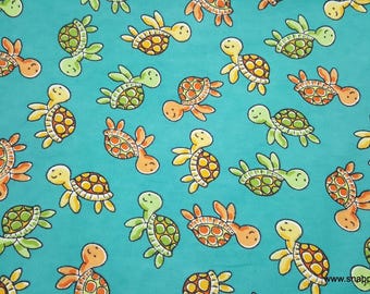 Remnant Flannel Fabric - Sweet Turtles Swimming - Choose your Size - 100% Cotton Flannel