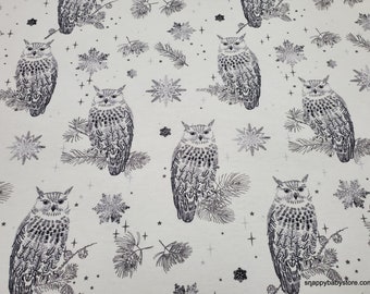 Flannel Fabric - Starry Night Owls on White - By the yard - 100% Cotton Flannel