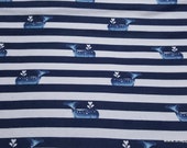 Flannel Fabric - George Navy Stripe Whale - By the yard - 100% Cotton Flannel