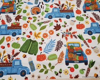 Flannel Fabric - Fall Trucks and Icons - By the yard - 100% Cotton Flannel