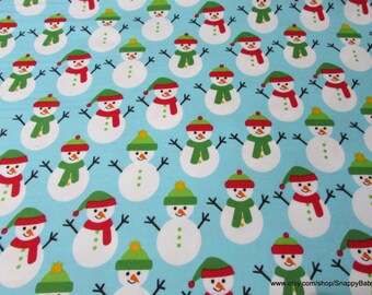 Christmas Premium Flannel Fabric - Glacier Snowmen - By the yard - 100% Premium Cotton Flannel