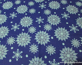Christmas Flannel Fabric - Cutout Snow Blue - By the yard - 100% Cotton Flannel