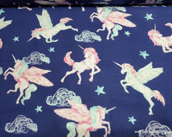 Flannel Fabric - Pegasus Unicorn Navy - By the yard - 100% Cotton Flannel