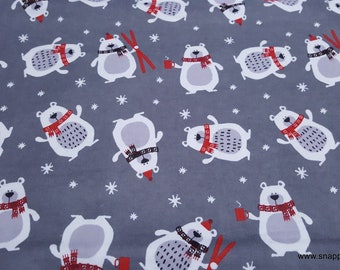 Christmas Flannel Fabric - Winter Bear with Scarf - By the yard - 100% Cotton Flannel