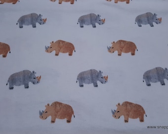 Flannel Fabric - Rhinos on White - By the Yard - 100% Cotton Flannel