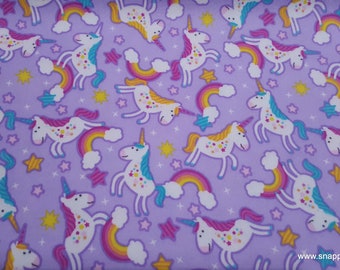 Flannel Fabric - Unicorns Chasing Rainbows Lavender Premium - By the yard - 100% Premium Cotton Flannel