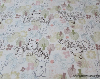 Flannel Fabric - Pastel Doodle Animal - By the yard - 100% Cotton Flannel