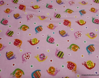 Flannel Fabric - Snails on Pink - By the Yard - 100% Cotton Flannel
