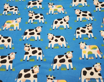 Flannel Fabric - Cool Cows on Blue - By the yard - 100% Cotton Flannel