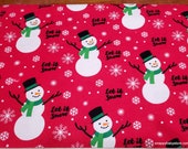 Christmas Flannel Fabric - Cute Snowman on Red - By the yard - 100% Cotton Flannel