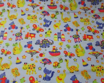 Flannel Fabric - Zoo Light Blue - By the yard - 100% Cotton Flannel