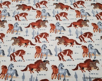 Flannel Fabric - Multi Horses - By the yard - 100% Cotton Flannel