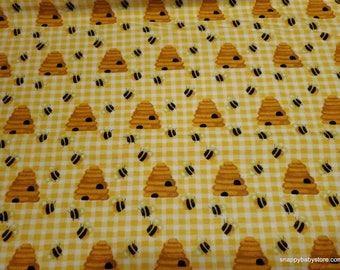 Flannel Fabric - Get Buzzy Bees and Beehive- By the yard - 100% Cotton Flannel