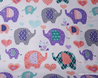 Flannel Fabric - Elephants and Hearts - By the yard - 100% Cotton Flannel