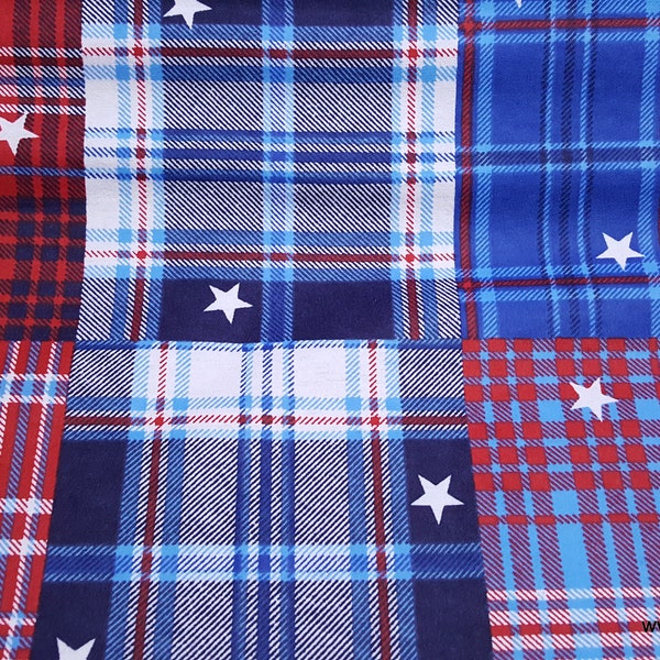 Flannel Fabric - Patriotic Madras Plaid - By the yard - 100% Cotton Flannel
