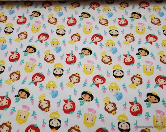 Character Flannel Fabric - Cute Princess Floral Kawaii on White - By the yard - 100% Cotton Flannel