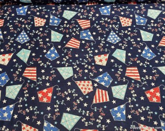 Flannel Fabric - Americana Kites - By the yard - 100% Cotton Flannel