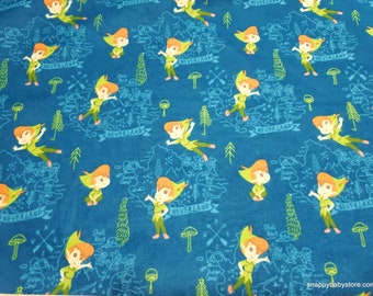 Character Flannel Fabric - Peter Pan Neverland Adventures Blue - By the yard - 100% Cotton Flannel