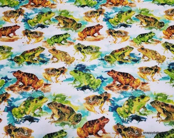 Flannel Fabric - Watercolor Frogs - By the yard - 100% Cotton Flannel