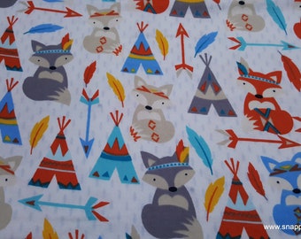 Flannel Fabric - Tribal Foxes - By the yard - 100% Cotton Flannel