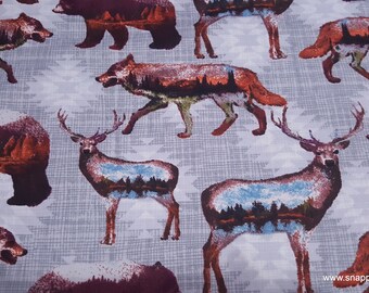 Flannel Fabric - Double Exposure Animals - By the yard - 100% Cotton Flannel